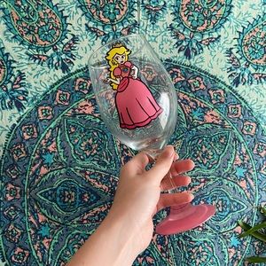 Hand Painted Princess Peach Wine Glass